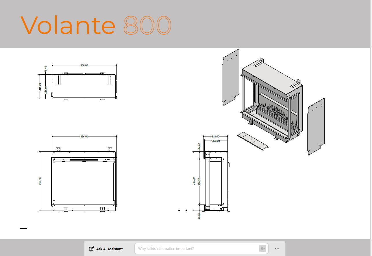 Volante 800T dimensions