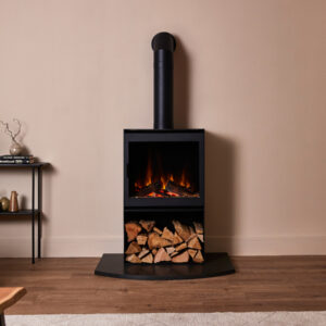 British fires Cube electric stove steel door
