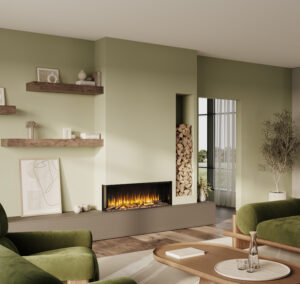 iRange i1100e Slimline in Feature Wall with Real Oak Premium Log Set