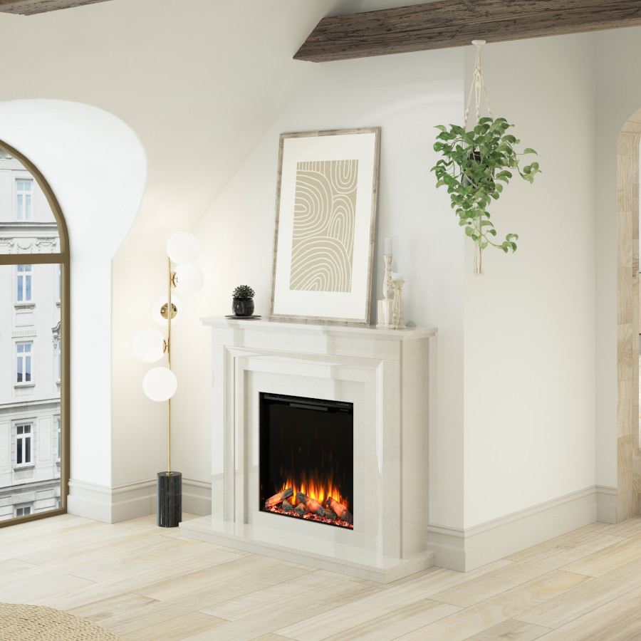 Dahlia Side View Marble Electric Fireplace Suite